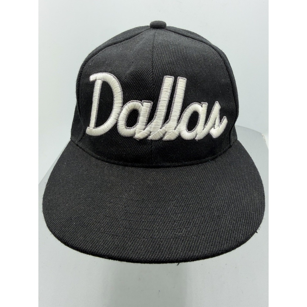 Vintage Y2K Academy Fits Black Dallas Texas Script Snapback Hat OSFA